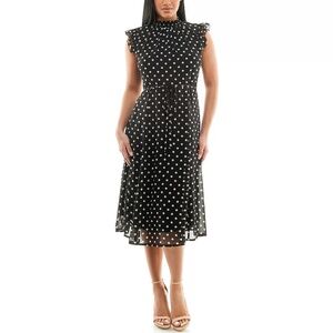 NWT Nina Leonard Smocked Flutter Sleeve Chiffon Midi dress size M